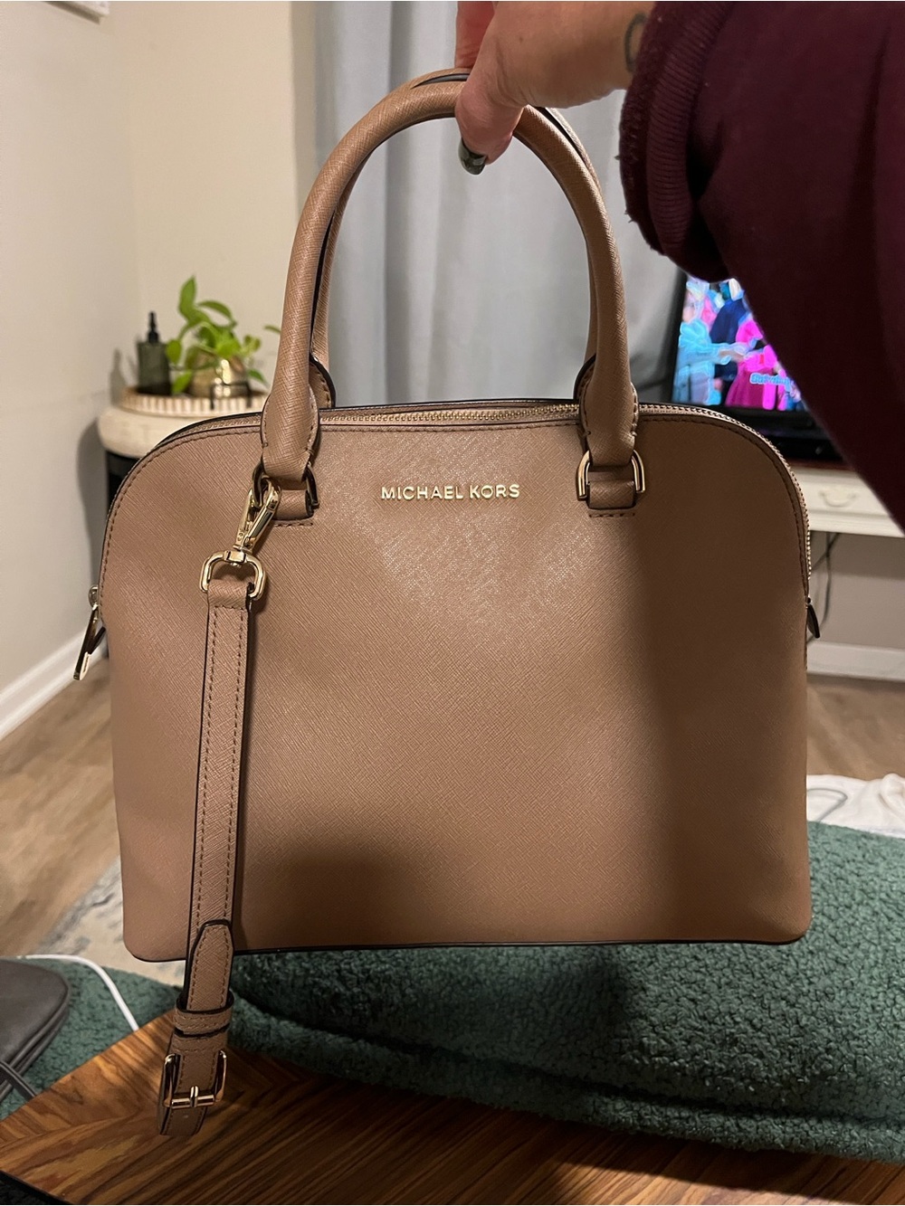 Michael Kors Brown Dome Satchel with Gold Hardware